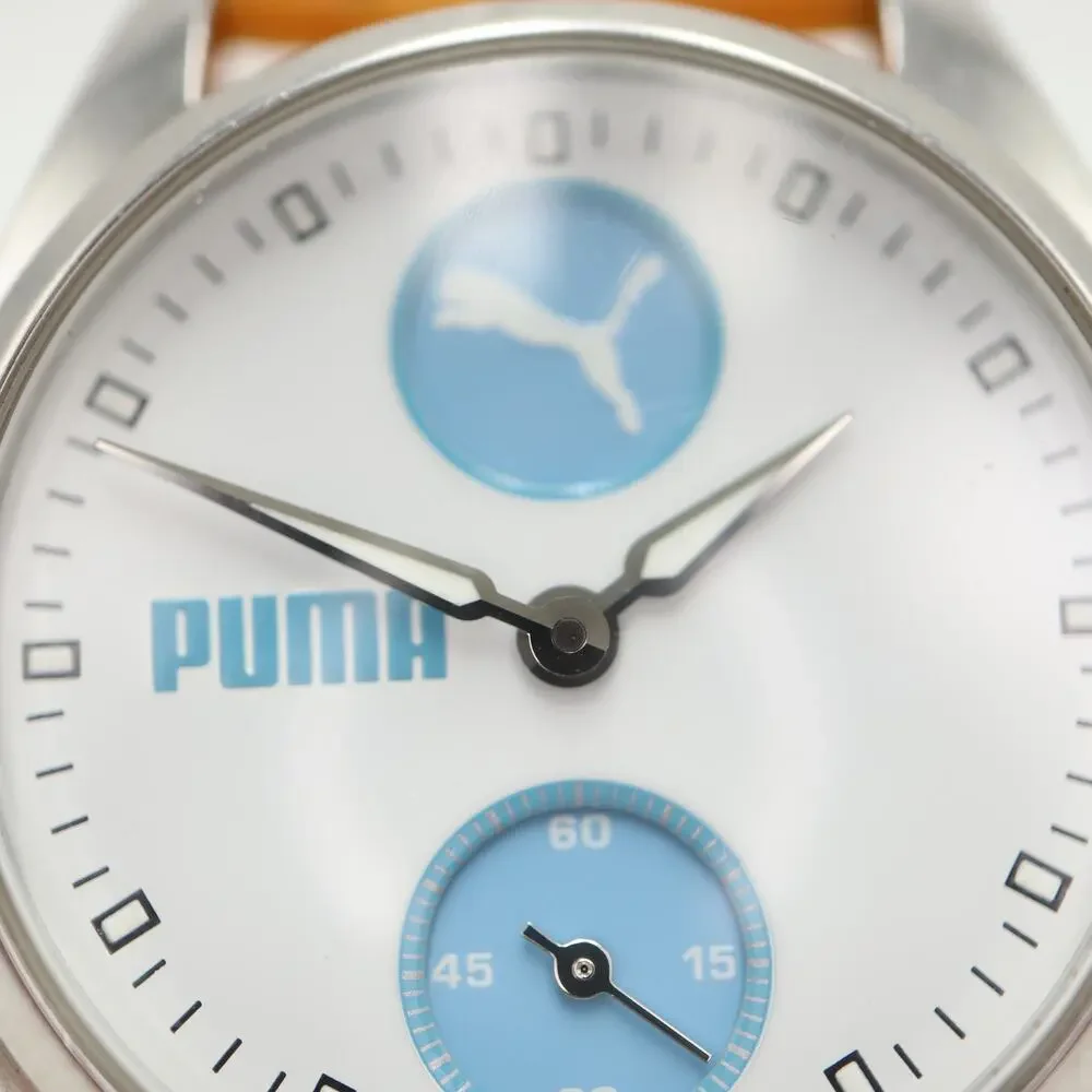 Puma Womens Blue White Sport Small Seconds Watch 29mm Orange Resin w New Battery